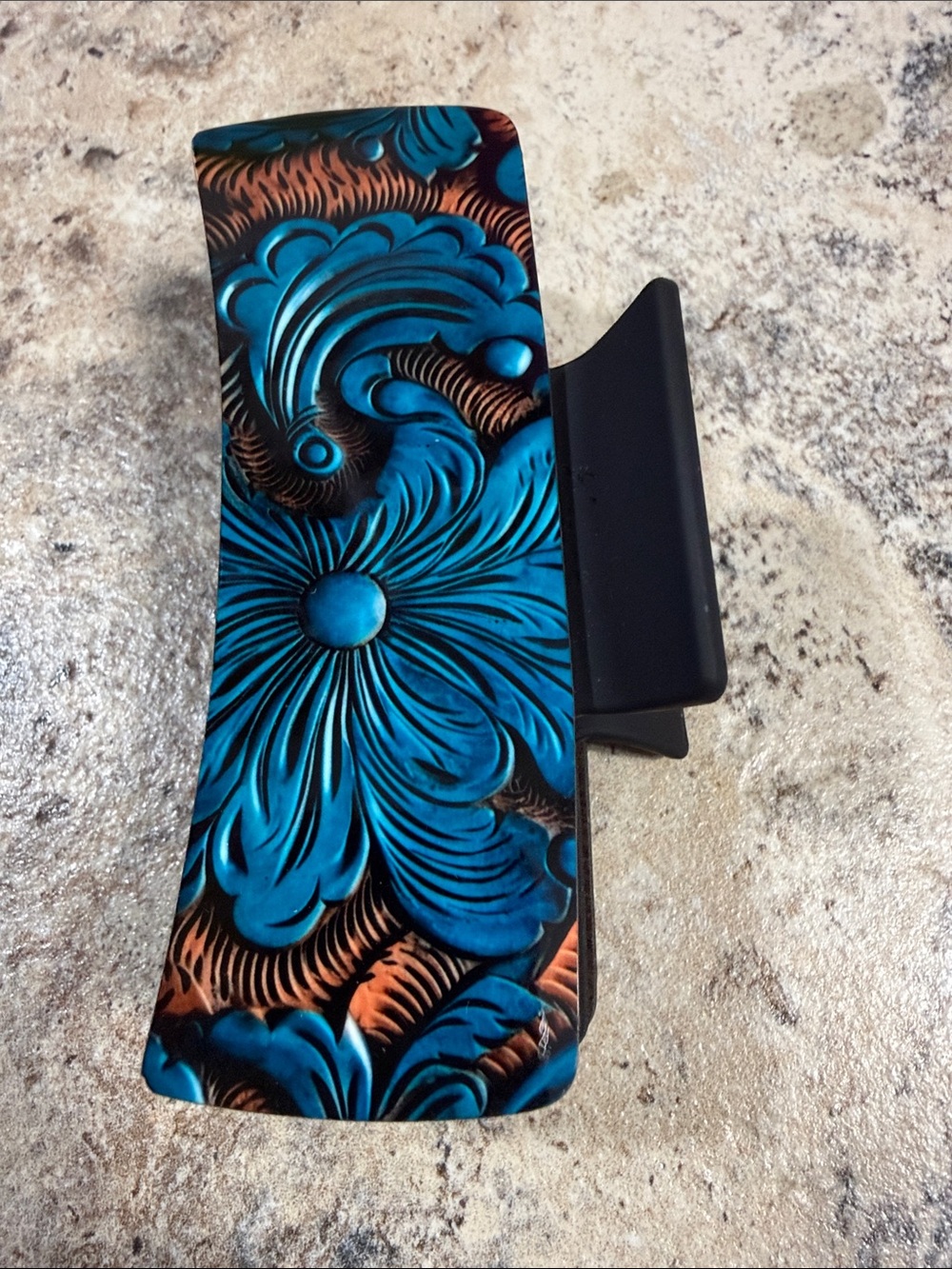Teal and Copper Floral Acrylic Hair Clip